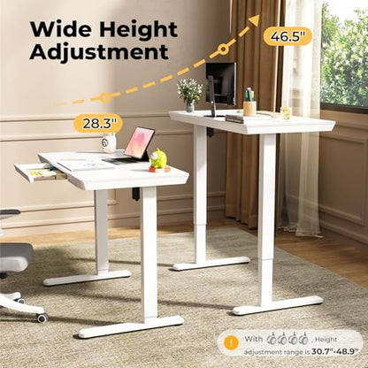 40" Electric Stand up Desk with Drawer, Height Adjustable - color: White Wood-top, size: 40"