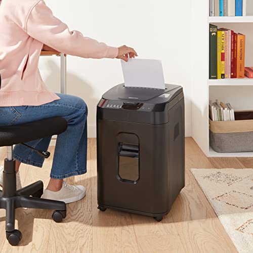 Amazon Basics 150-Sheet Autofeed Micro-Cut Paper and Credit Card Shredder, High Security Level P-4 with 8.5-Gallon Bin, 60-Minute Continuous Run Time, Black - size: 150 Sheet