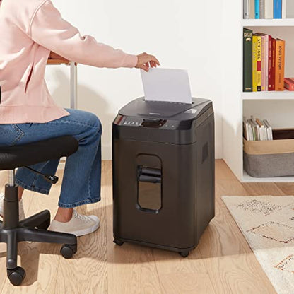 Amazon Basics 150-Sheet Autofeed Micro-Cut Paper and Credit Card Shredder, High Security Level P-4 with 8.5-Gallon Bin, 60-Minute Continuous Run Time, Black - size: 150 Sheet