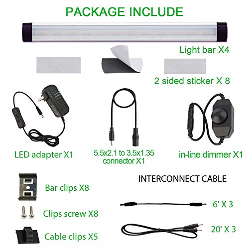 AIBOO LED Under Counter Light Rigid Bar Under Above Cabinet Plug in Kitchen Lights Linkable with Rocker Switch(4 Panels,Daylight White) - color: Daylight White, size: 4-Bar-Kit