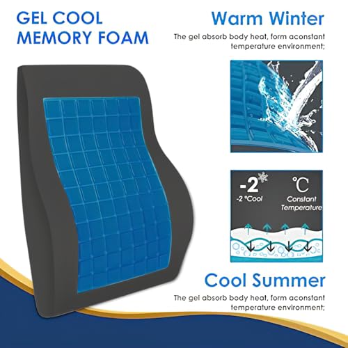 Gel Lumbar Support Pillow for Office Chair Car Gaming Chair Lower Back Pain Relief Back Support, Cooling Memory Foam Cushion for not stand the heat, 3D Mesh Cover Ergonomic Orthopedic Back Rest - size: Full Back Gel-17'*16'*5'