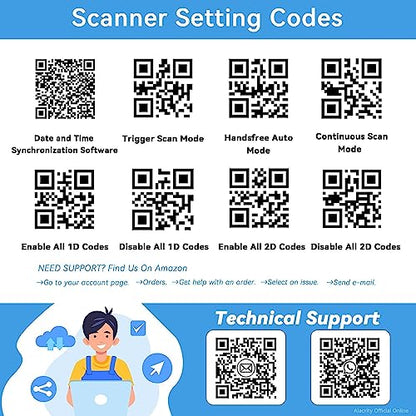 Alacrity 2D 1D QR Industrial Barcode Scanner with Stand, 2.4GHz Wireless Bluetooth 2 in 1, Hands Free Barcode Reader Shock Dust Proof, Blue