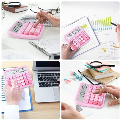 Mechanical Switch 12-Digit Pink Calculator - Large LCD Display, Big Buttons, Desktop, Cute, For Everyday Use - color: pink