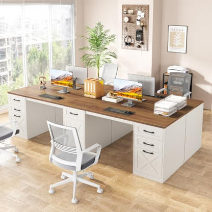 Vabches Executive Computer Desk 110" Two Person Desk with 5 Storage Drawers - color: Unique White