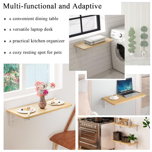 TEAMIX Wall Mounted Folding Table, Floating Desk for Small Spaces, Maple - color: Maple, size: 23.6"W x 11.8"D