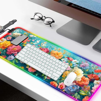 RGB Colorful Flower Peony Gaming Desk Mat & Floral Mouse Pad, XL - color: Rgb-w28