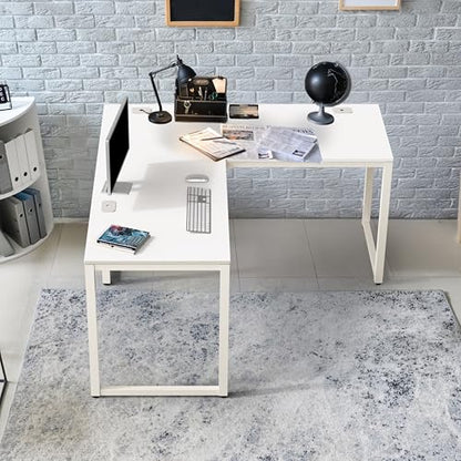 SHW 55 x 60 Commercial-Grade L-Shape Corner Office Computer Desk, White | 10-Year Limited Warranty - color: White