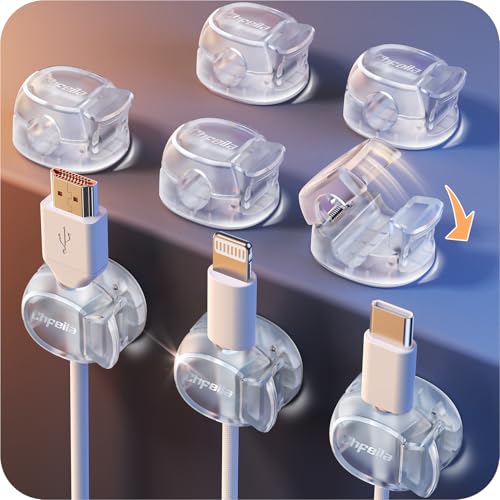 Cable Clips, Chfeila 8Pack Dual Spring Cord Organizer with Clasp Lock, [Max Stability] Desk Cable Management, Adhesive Phone Charging Wire Holder for Nightstand/Car/Wall, Office Accessories Decor - color: Sheer White, size: 8-Pack