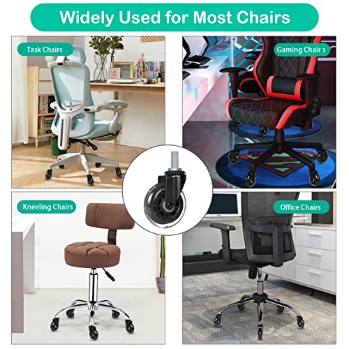 Hirate 3 inch Office Chair Casters Wheel with 3/8"-16UNC Threaded Stem | Set of 5 with Nylon Nuts, Heavy Duty, Desk Gaming Chair Caster Replacement, Smooth & Quiet Rolling for Hardwood Floors - size: 3 inches