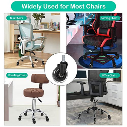 Hirate 3 inch Office Chair Casters Wheel with 3/8"-16UNC Threaded Stem | Set of 5 with Nylon Nuts, Heavy Duty, Desk Gaming Chair Caster Replacement, Smooth & Quiet Rolling for Hardwood Floors - size: 3 inches