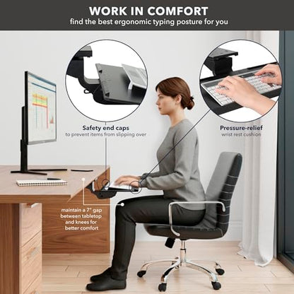 Mount-It! Under Desk Keyboard Tray, Adjustable Slide-Out Keyboard & Mouse Platform, 26.38" W × 10" D, Ergonomic Wrist Rest, Height Tilt & Swivel, Heavy-Duty Bolt-On Keyboard Drawer for Home Office