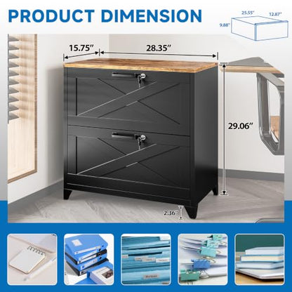 BYNSOE 2 Drawer Lateral File Cabinet Metal Filing Cabinet with Lock Office Home Steel Lateral File Cabinet for A4 Legal/Letter Size Lockable Wide Metal Cabinet,Assembly Required - color: Black, size: 2 Drawers-2