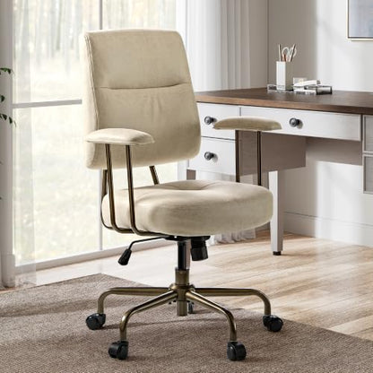 EUREKA ERGONOMIC Becky Suede Mid-Century Office Chair, Off-White - color: Off-white, size: Mid-Back