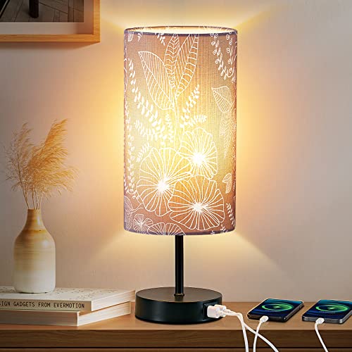 CINSARY Touch Control Bedside Lamp with 2 USB Ports, 3-Way Dimmable Table lamp for Bedroom, Nightstand Lamp with Round Grey Fabric Shade for Living Room Home Office (E26 LED Bulb Included) - color: Gray