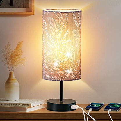 CINSARY Touch Control Bedside Lamp with 2 USB Ports, 3-Way Dimmable Table lamp for Bedroom, Nightstand Lamp with Round Grey Fabric Shade for Living Room Home Office (E26 LED Bulb Included) - color: Gray
