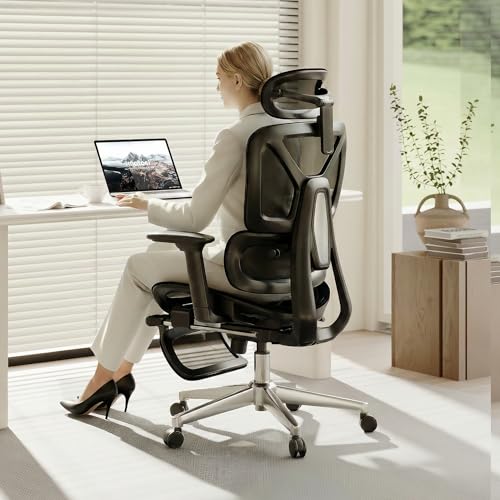 FLEXISPOT ErgoX Premium Ergonomic Office Chair with Footrest - Adjustable 3D Armrests, Dynamic Lumbar Support, Recline & Tilt Function, Mesh Seat, for Home & Office Use, Black - color: Breathable Black, size: Overall Depth 44"