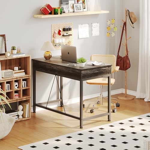 Mexin Small Desk with 2 Wooden Drawers, 40 Inch Home Office Writing Desk, Vanity Desk with Storage, Computer Desk for Bedroom Small Spaces, Table for Office, Work, Kids Study, Makeup, Gray Oak - color: Grey Oak