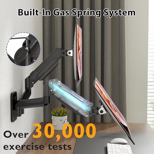 BONTEC Dual Monitor Wall Mount for 13-32 Inch Screens, VESA 75x75/100x100mm | Height Adjustable Gas Spring Arm with Tilt, Swivel & Rotate, Hold Up to 19.8 lbs, Fully Adjustable, Office & Home Use - style: Dual Arms