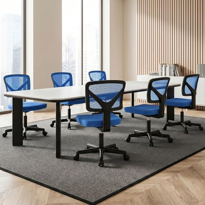 Sweetcrispy Small Armless Desk Chair, Mesh Rolling Office Chairs | Adjustable Ergonomic Lumbar Support, Low-Back, Swivel Wheels, Home Work, Bedroom, Study, Student, Adults, Blue - color: Blue