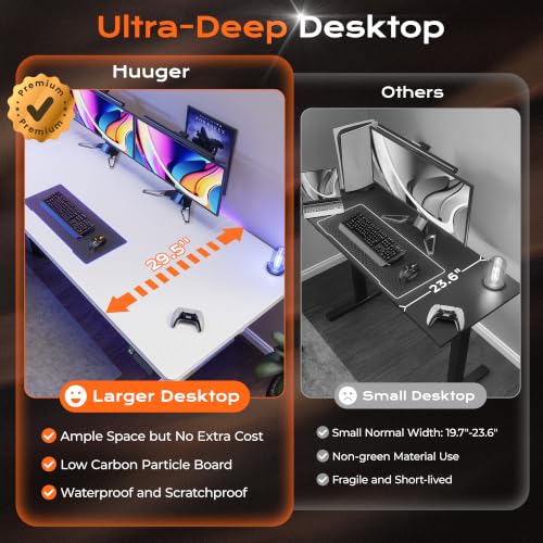 Huuger 71 x 30 Large Electric Standing Desk, Height Adjustable Computer Desk, 29.5" Deep Desktop, Stand up Gaming Office Table with 2 Hooks, 3 Preset Heights, for Home Office, White - color: White, size: 71*30 inch (no outlets)