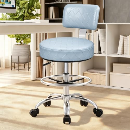 Office Drafting Chair with Footrest, Tall Height Adjustable Stool with Back Support, Heavy Duty Rolling Stool Chair with Wheels for Office Home Kitchen Bar Shop Guitar Studio Vanity, Dusty Blue - color: Dusty Blue