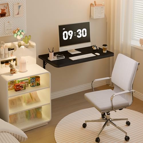Dogsky Floating Wall Desk 24" x 14" - 100 lbs Heavy Duty Solid Pine - color: Black, size: 24" x 14"