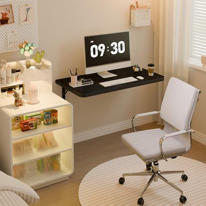 Dogsky Floating Wall Desk 24" x 14" - 100 lbs Heavy Duty Solid Pine - color: Black, size: 24" x 14"