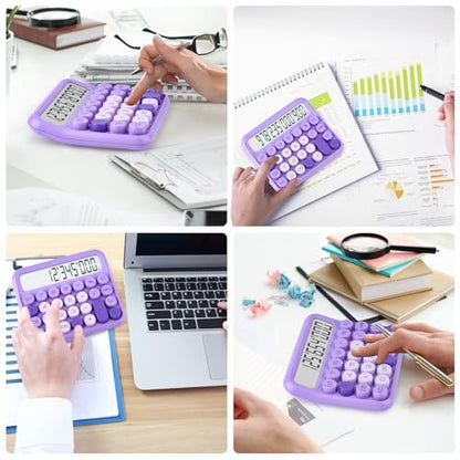 Mechanical Switch Calculator, 12 Digits, Large LCD Display, Pink, Big Buttons, Desktop, Cute, for Everyday Life and Basic Office Work - color: purple