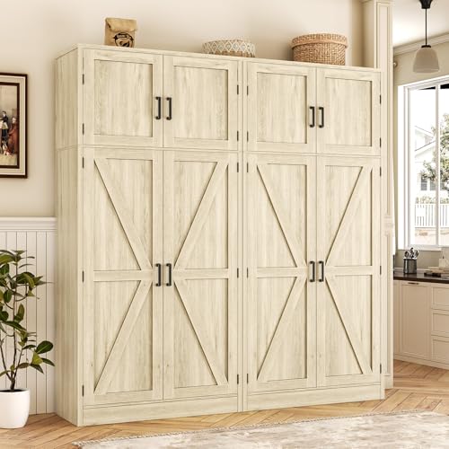 Unikito 71” Tall Pantry Cabinet with Adjustable Shelves, Wash Gray, 2 Pack | Large Storage Cabinet, Farmhouse Barn Doors, Sturdy and Deep, Versatile for Kitchen, Dinning Room, Living Room, Bathroom - color: Wash Gray, size: 63 Inch