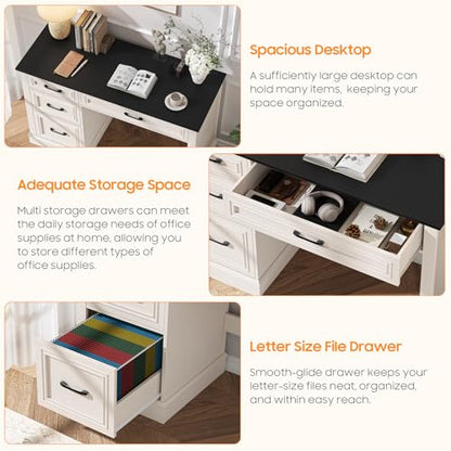 Halitaa Farmhouse 47" Executive Desk with 3 Drawers, Black | Workstation Computer Desk with Adjustable File Drawer for Home Office, Study.