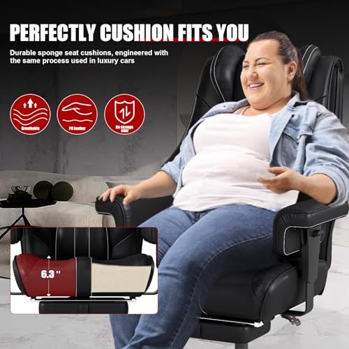 Big and Tall Office Chair with Foot Rest, High Back Computer Desk Chair - color: Black