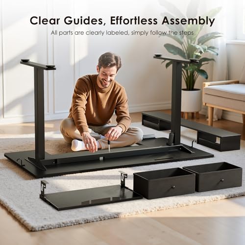 OffiGo 55 Inch U Shape Standing Desk with Keyboard Tray & Drawers, Black - color: Black With Drawers, size: 55 Inch