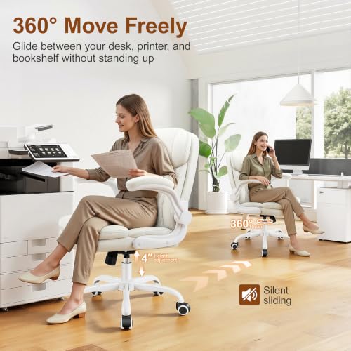 Office Desk Chair, Ergonomic Computer Chair with Unique Dual-Layer Support - color: White