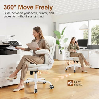 Office Desk Chair, Ergonomic Computer Chair with Unique Dual-Layer Support - color: White
