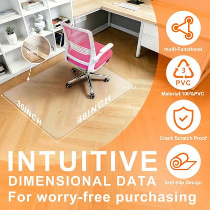 Clear Chair Mat for Hard Floor, 36" x 48" Heavy Duty Desk Mat, Rectangle - size: 36" x 48" (for hard floors)