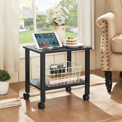 YUFAM 2 Tier Under Desk Printer Stand with Storage, Black - color: Black, size: 11.8"D×15.7"W×15.3"H