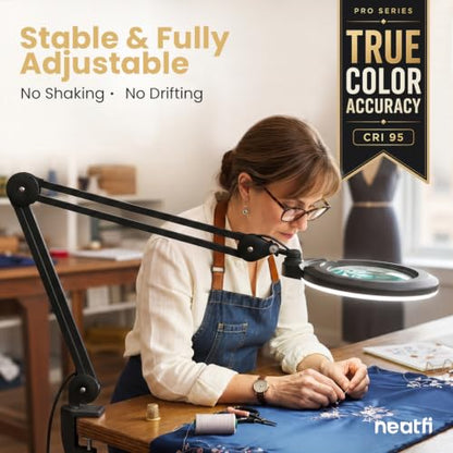 Neatfi Pro Series Bifocal LED Magnifying Lamp – True Color Accuracy (CRI 95) | 7-Inch Acrylic Lens | 2.25x/6x Magnification | 168 LEDs | CCT | Professional Magnifier Lamp (Black, CCT with Clamp) - color: Black, size: CCT with Clamp