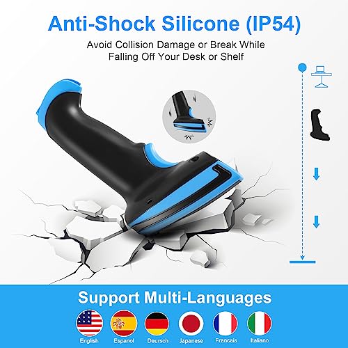 Barcode Scanner Wireless 1D Laser Barcode Reader with Stand | 2 in 1 Wired Connection & 2.4G Wireless Plug&Play Bar Code Reader Scanners - size: 1D-652WL-Wireless