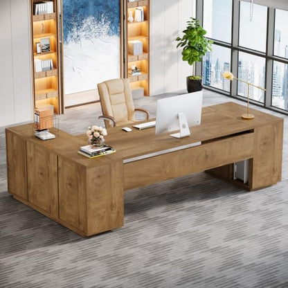 Tribesigns 85.8-Inch L-Shaped Executive Desk, Natural Oak - color: Natural Oak