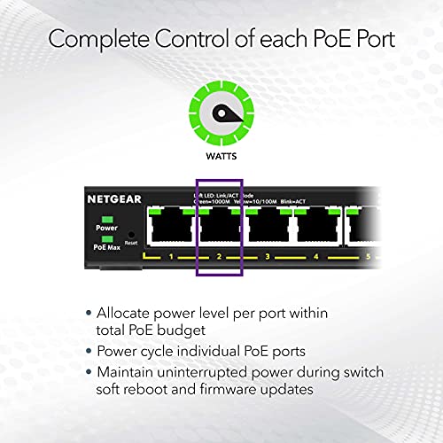NETGEAR 5-Port PoE Gigabit Ethernet Easy Smart Managed Switch (GS305EPP) - size: 5 Port, PoE+ @ 120W