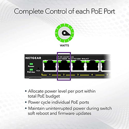 NETGEAR 5-Port PoE Gigabit Ethernet Easy Smart Managed Switch (GS305EPP) - size: 5 Port, PoE+ @ 120W