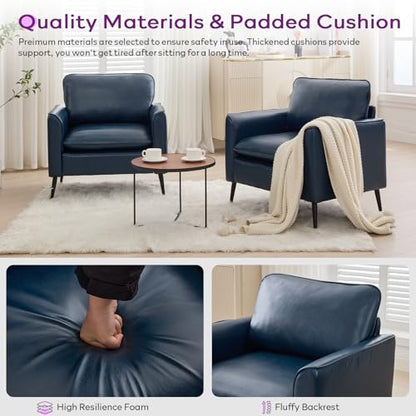 TYBOATLE Blue Faux Leather Accent Chair Set of 2 | Comfy, Cozy, Reading, Mid Century Modern, Curved Armrest, Reception, Living Room, Office - color: Blue