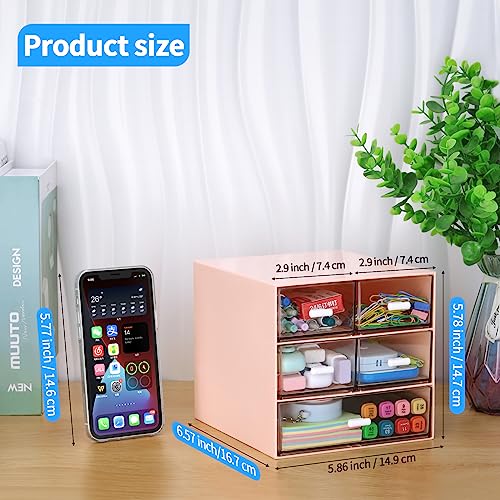 Desk Organizer with 5 Drawers, Rectangular Office Stationery Supplies Desktop Drawers, Plastic Makeup Storage, Suitable for Office, School, Home (Pink & 5 Drawers) - color: Pink & 5 Drawers