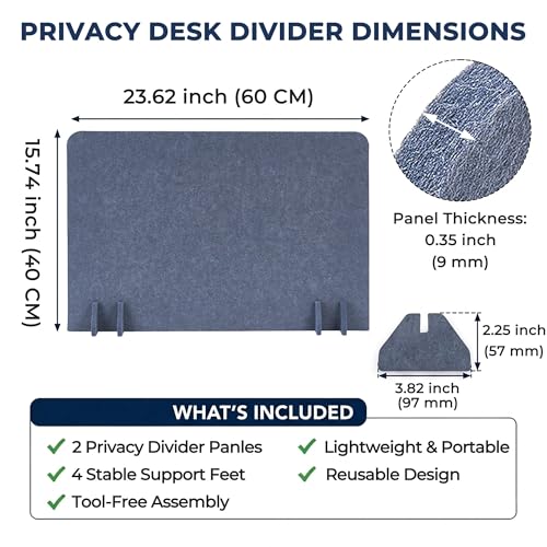 Desk Privacy Divider [2-Pack] 24" x 16" Freestanding Felt Panel - size: 2-Pack