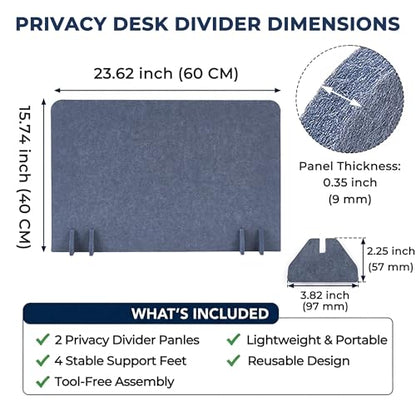 Desk Privacy Divider [2-Pack] 24" x 16" Freestanding Felt Panel - size: 2-Pack
