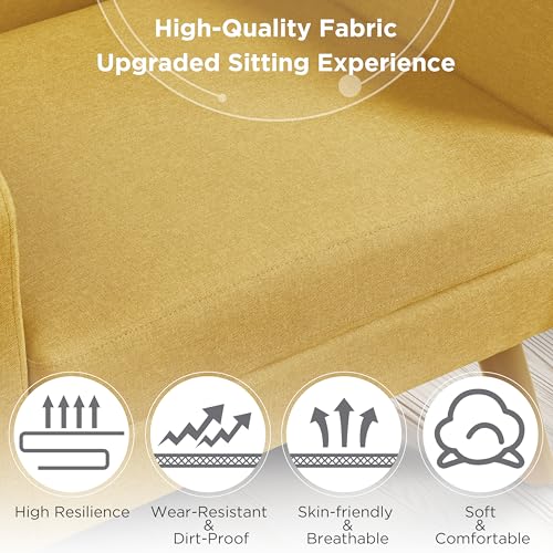 Yaheetech Mid Century Accent Chair Living Room Chair Yellow | Linen-Like Upholstered Sillones Para Sala, Modern Reading Nook Chair, Button Tufted Back, Rubberwood Legs, Bedroom Office - color: Yellow, size: set of 1