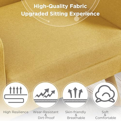 Yaheetech Mid Century Accent Chair Living Room Chair Yellow | Linen-Like Upholstered Sillones Para Sala, Modern Reading Nook Chair, Button Tufted Back, Rubberwood Legs, Bedroom Office - color: Yellow, size: set of 1