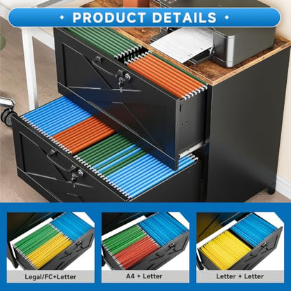 BYNSOE 2 Drawer Lateral File Cabinet Metal Filing Cabinet with Lock Office Home Steel Lateral File Cabinet for A4 Legal/Letter Size Lockable Wide Metal Cabinet,Assembly Required - color: Black, size: 2 Drawers-2