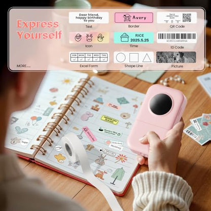 Phomemo Label Maker, D30 Label Maker Machine with Tape, Mini Bluetooth Label Makers, Small Portable Thermal Label Printer, Sticker Maker for School Classroom Teacher Home Kitchen Office Supplies - color: Pink