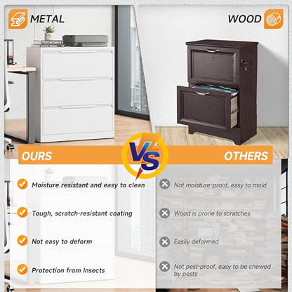 Bestoo 3 Drawer File Cabinet, Metal Lateral Filing Cabinet with Lock - color: White, size: 3 Drawer 15.7"D x 35.4"W x 40"H